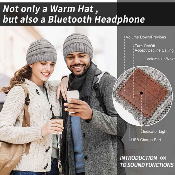 Grey Stripe Bluetooth Beanie Music Winter Hat for Outdoor - Picture 2 of 5